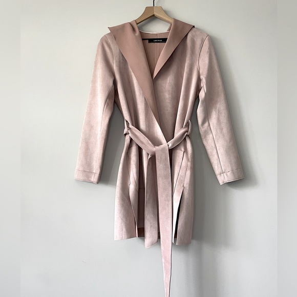 Zara blush oversized dusty pink faux suede open front hooded jacket X small - Picture 2 of 13